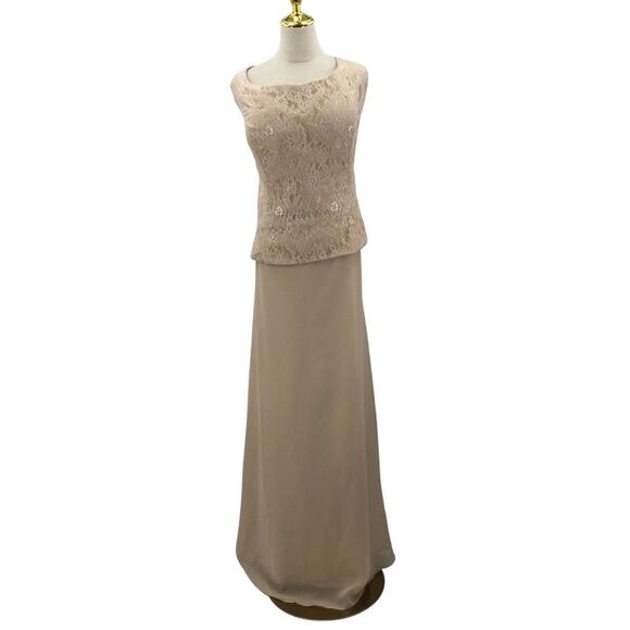 MOTHER OF THE BRIDE SZ 22 PLUS beige lace sleeveless maxi party dress NEW B60 - Picture 1 of 7